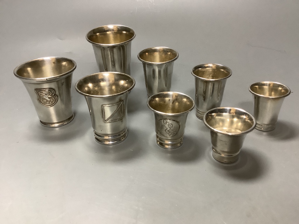 A small group of plated ware including an Art Deco cocktail shaker